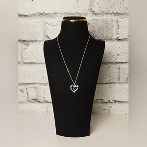 S925 Sterling Silver Blue Heart Pendant Necklace CZ Halo Romantic Gift